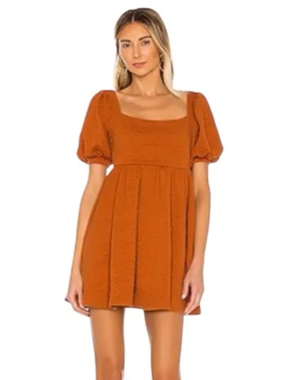 Free People | "Violet" Puff Sleeve Mini Dress in Pumpkin Spice Orange Size Small